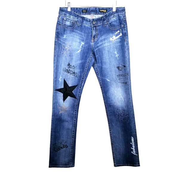 EXPRESS JEANS STELLA Skinny Leg Ultra Low Rise Rock Goddess Size 8x